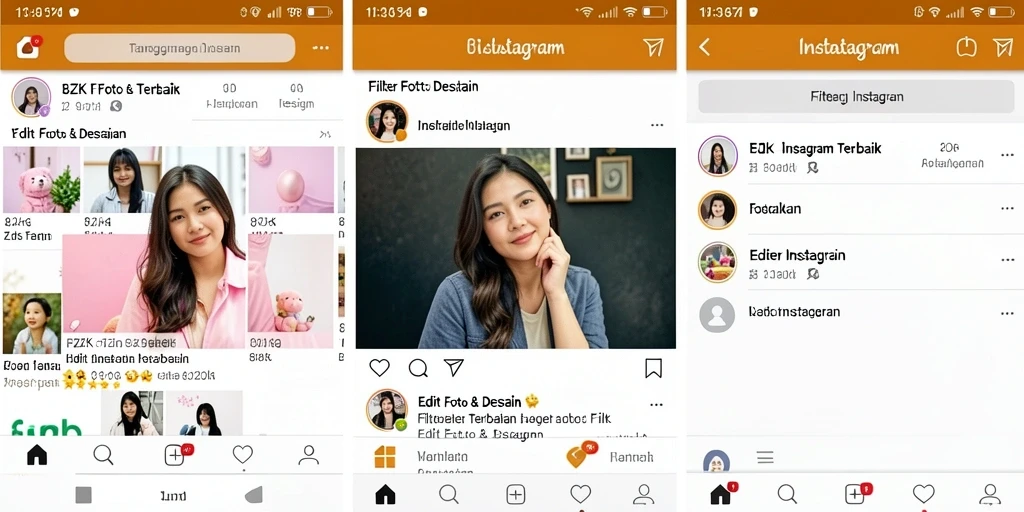 Antarmuka aplikasi 8ZK dengan berbagai filter Instagram.