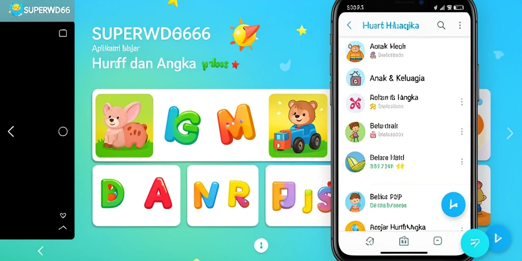 Tampilan antarmuka SUPERWD666 dengan fitur Belajar Huruf Angka.